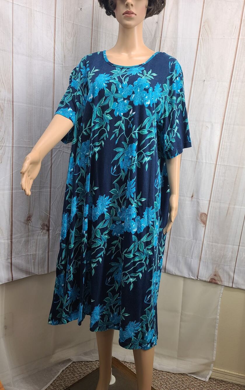 LA Cera Women 3X 100% Cotton Jersey Knit Midi Dress Pullover Short Sleeves Muumu